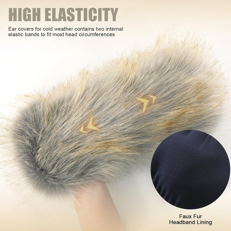 RANOME Faux Fur Headband for Women Elastic Fuzzy Thick Earmuffs Winter Headwrap Ear Muffs Furry Ear Warmers Cold Weather (Silver) - Image 3